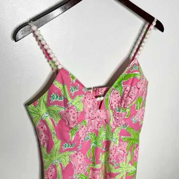 Vintage Lilly Pulitzer Sleeveless Mini Dress Women 8 Pink Elephant Print - Picture 4 of 8